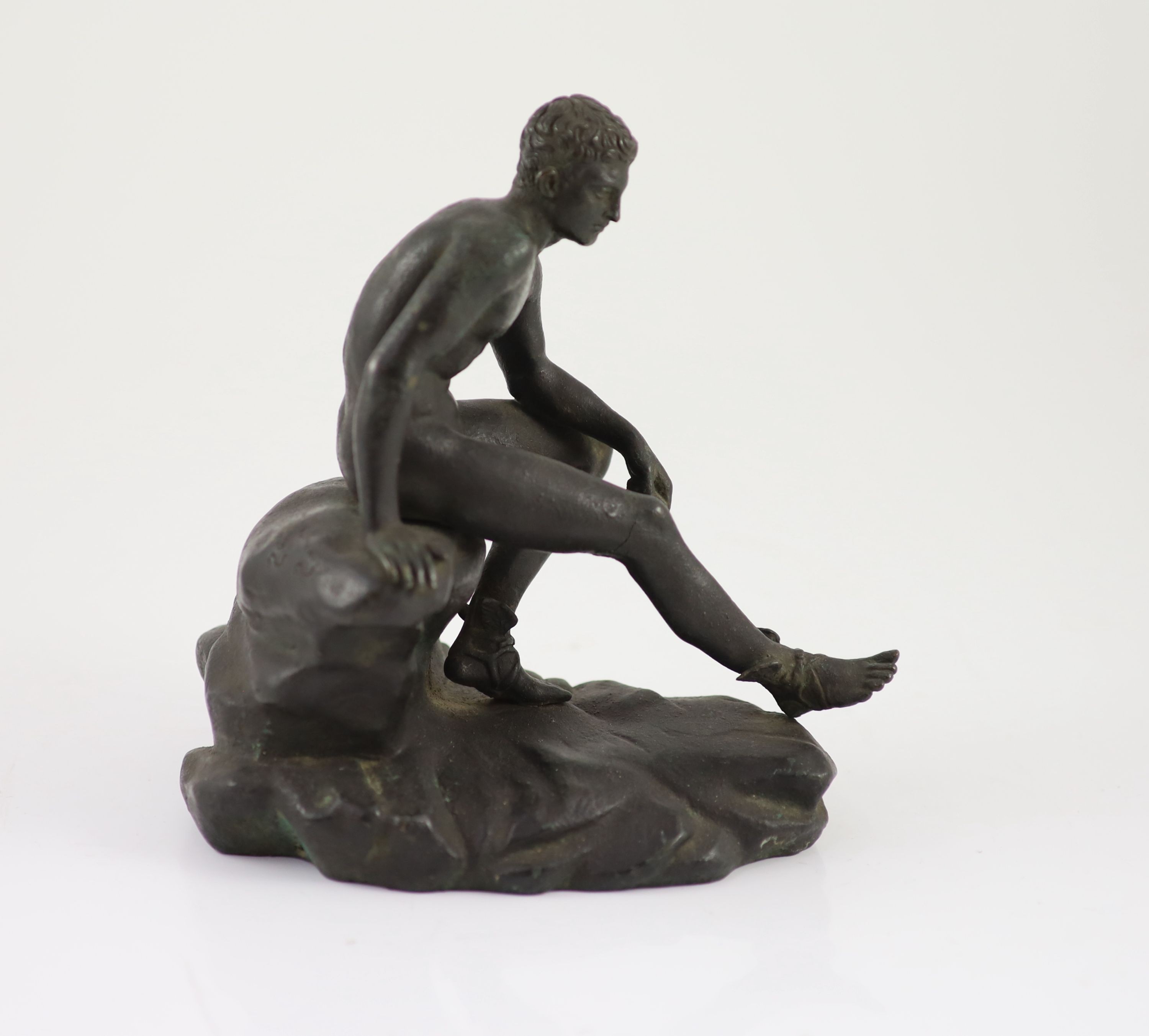 After the Antique, a Grand Tour bronze figure of Hermes H 19cm. W 19cm.